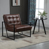 Mid-Century Modern Accent Chair Faux Leather Sofa Button Tufted Armchair with Metal Frame, Brown