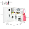 Corner Play Kitchen with Lights Sounds, Wooden Kids Kitchen Playset with Storage Cabinets, Ice Maker, Refrigerator, Washing Machine, Food Toys, Gift for Ages 3-6, White