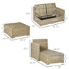 3 Pieces Sectional Patio Furniture Set, Outdoor Wicker Rattan Sofa Couch with Table, Storage, 52.75"x30"x29.5", Khaki