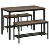 Industrial Dining Table Set, Kitchen Table and Chairs for 4, Dinner Table with Bench Set with Metal Frame & Storage Shelf, Rustic Brown