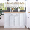 Fluted-Style Kitchen Island, Wooden Storage Cabinet, Rolling Kitchen Island Cart with Draw, Adjustable Shelves and Anti-Toppling Design, White