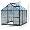 Walk In Greenhouse 6' X 6' X 7' Aluminum Polycarbonate Portable Garden Greenhouse With Rooftop Vent & UV-Resistant Walls Dark Green