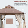 10' x 10' Outdoor Patio Gazebo Canopy with 2-Tier Polyester Roof, Netting, Curtain Sidewalls, and Steel Frame, Brown