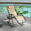 Outdoor Rocking Chairs Zero Gravity Rocking Chair w/ Removable Headrest, Side Tray, Cup & Phone Holder, Beige