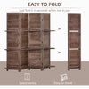 4 Panel Folding Room Divider, 5.5ft Freestanding Paulownia Wood Wall Divider Panel with Storage Shelves for Bedroom or Office, Walnut Wood