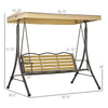 3-Seat Patio Swing Chair, Outdoor Canopy Swing Glider with Cushion, Adjustable Shade, and Slatted Design, for Porch, Garden, Poolside, Backyard, Beige