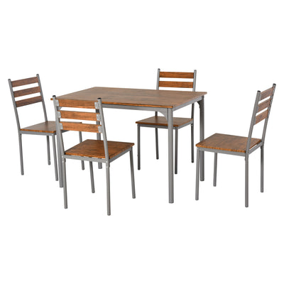 Modern 5-Piece Wooden Counter Dining Kitchen Table Set, 1 Table 4 Chairs Metal Legs, Suitable For Outdoors, Brown