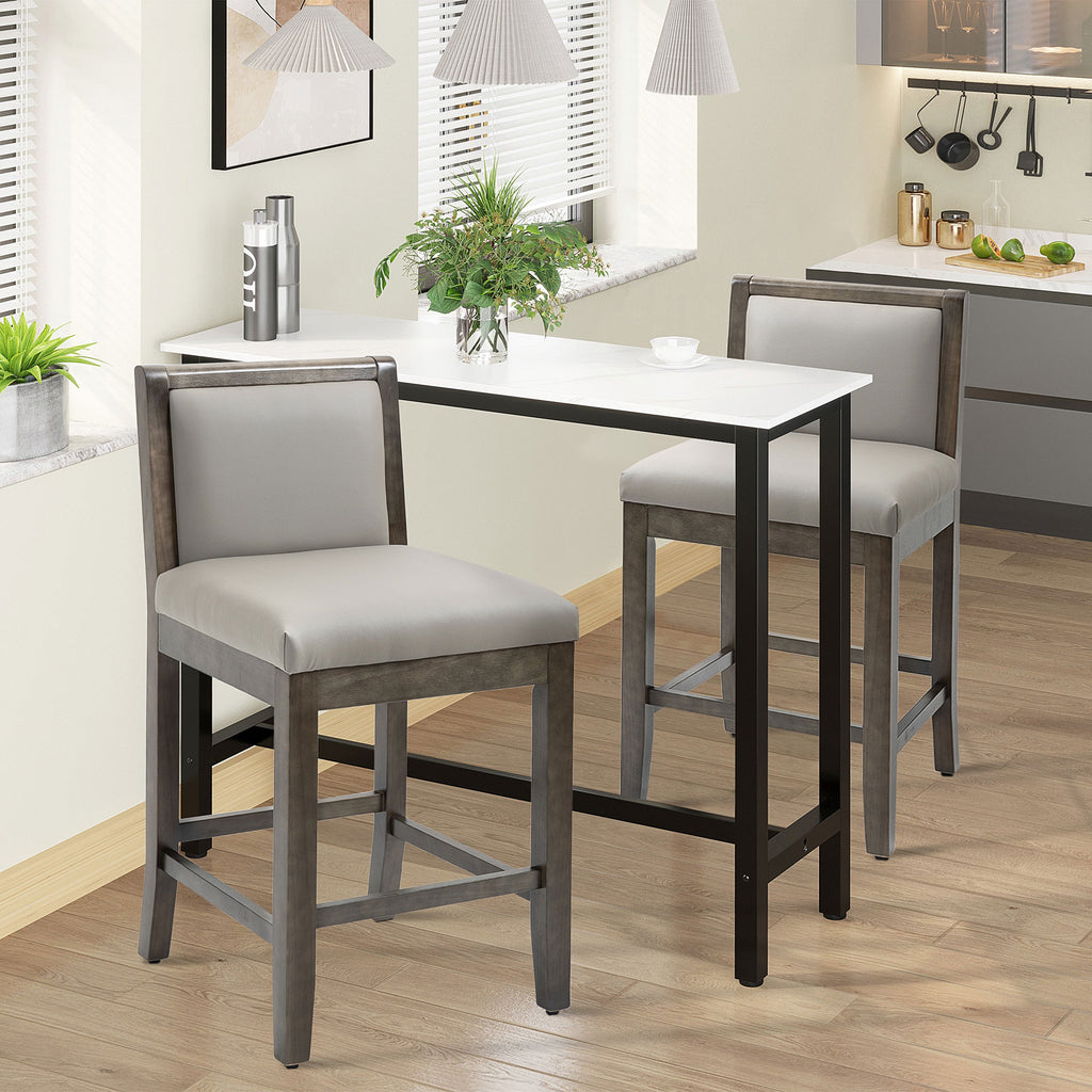 Counter Height Bar Stools Set of 2, Bar Chairs with Wood Legs, Grey