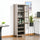Tall Wine Cabinet, Bar Display Cupboard with 12-Bottle Wine Rack, Glass Door and 3 Storage Compartment for Living Room, Home Bar, Grey Oak