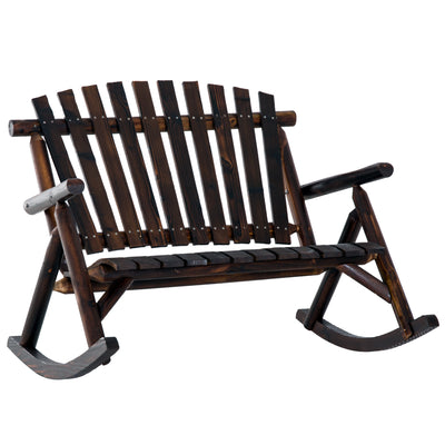 Wooden Rocking Chair, Indoor Outdoor Porch Rocker with Slatted Design, High Back for Backyard, Garden, Carbonized