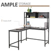 55 Inch Home Office L-Shaped Computer Desk with Storage Shelves, PC Table Study Writing Workstation with 2 Storage Compartments, Black