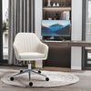 Leisure Office Chair Linen Fabric Swivel Scallop Shape Computer Desk Chair Home Study Bedroom with Wheels  Beige