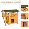 Outdoor Cat House, 2-Story Shelter for Feral Cats, Wooden Kitten Condo with Asphalt Roof, Stairs, Balcony, 30"x20"x29", Natural