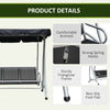 3 Person Patio Swing Seats, Porch Swing with Stand and Adjustable Canopy Outdoor Swing Chair Bench for Garden, Poolside, Black