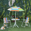 Kids Folding Table and Chairs Set Color Stripes for Outdoor Garden Patio Backyard with Removable & Height Adjustable Sun Umbrella, Multi