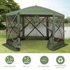 6-Sided Hexagon Pop Up Party Tent Gazebo with Mesh Netting Walls & Shaded Interior, 12' x 12', Green