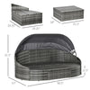 Outdoor Round Daybed 4 Pieces Wicker Outdoor Rattan Sofa with Canopy, Cushions, Pillows Patio Bed Sets for Lawn, Garden, Poolside, Grey