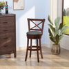 Traditional Bar Stool, 31 Inch Seat Height Barstool, Swivel PU Leather Upholstered Chair, with Cross Back and Rubberwood Frame, Black