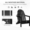 Folding Adirondack Chair, HDPE Outdoor All Weather Plastic Lounge Beach Chairs for Patio Deck and Lawn Furniture, Black