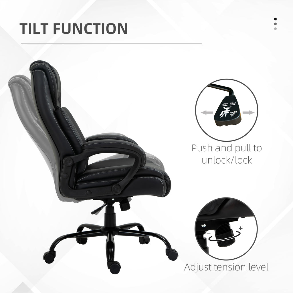 Big and Tall 400lbs Executive Office Chair with Wide Seat, Computer Desk Chair with High Back PU Leather Ergonomic Upholstery, Black