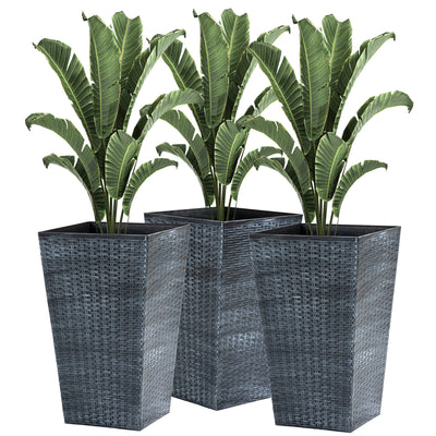 Set of 3 Tall Planters, Outdoor & Indoor Flower Pot Set for Front Door, Entryway, Patio and Deck, Grey