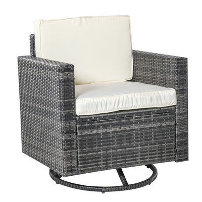 Outdoor Wicker Swivel Rocking Chair Patio Rattan 360-Degree with Washable Cushion Cream White