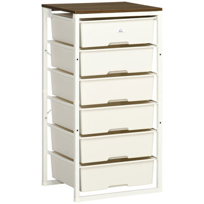 Dresser for Bedroom, 6 Drawer Dresser, Chest of Drawers with Steel Frame for Bedroom, Living Room, White