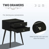 Modern Side End Table with 2 Drawers, Nightstand with Solid Wood Legs, Living Room, Bedroom Furniture, Black