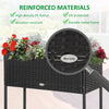 Elevated Metal Raised Garden Bed with Rattan Wicker Look, Underneath Tool Storage Rack, Sophisticated Modern Design Black