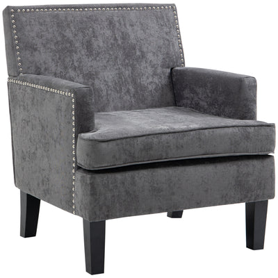 Modern Accent Chair, Upholstered Living Room Chair with Solid Wood Legs and Nailhead Trim, Armchair for Living Room, Bedroom, Home Office, Dark Gray
