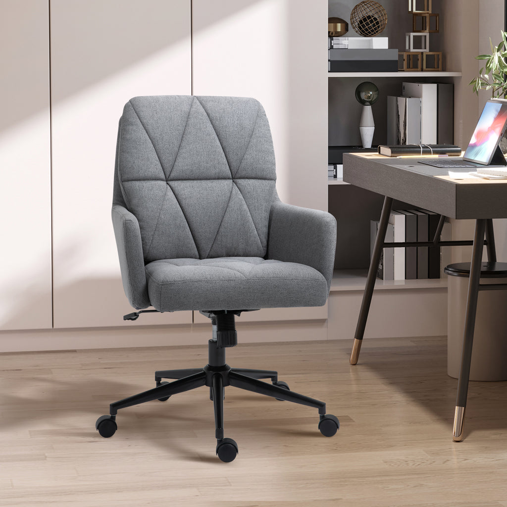 Leisure Office Chair Linen Fabric Swivel Computer Home Study Bedroom with Wheels  Grey