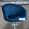 Modern Upholstered Adjustable Barstools with Swivel Seat, Velvet Touch Fabric, Steel Frame, Footrest, Blue