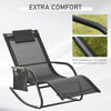 Outdoor Rocking Chair, Patio Sling Sun Lounger, Pocket, Recliner Rocker, Lounge Chair with Detachable Pillow for Deck, Garden or Pool, Black