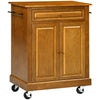 Modern Kitchen Island on Wheels, Rolling Serving Cart with Drawer, Storage Cabinet, and 2 Towel Racks for Dining Room, Brown