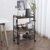 24" 3-Tier Rolling Kitchen Cart, Utility Storage Trolley with 2 Basket Drawers, Side Hooks for Dining Room, Walnut Wood Tone