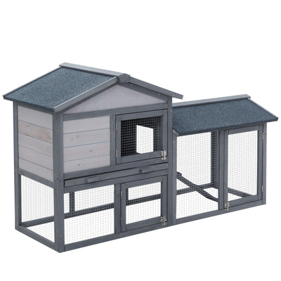 Rabbit Hutch Indoor, Wooden Bunny Hutch, Guinea Pig Cage with Run Area, Removable No Leaking Tray, Asphalt Roof, Lockable Doors and Ramp, Gray
