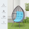 Teardrop Wicker Lounge Chair with Soft Cushion, PE Rattan Egg Cuddle Chair with Height Adjustable Knob for Backyard, Patio, Sky Blue