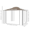 12' x 10' Patio Gazebo Outdoor Canopy Shelter with Double Tier Roof and Netting Sidewalls for Garden, Lawn, Backyard and Deck, Brown