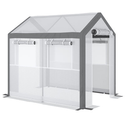 Outdoor Walk-In Tunnel Greenhouse with Roll-up Windows, 2 Zippered Doors, & Weather Cover,  8' L x 6' W x 7.4' H
