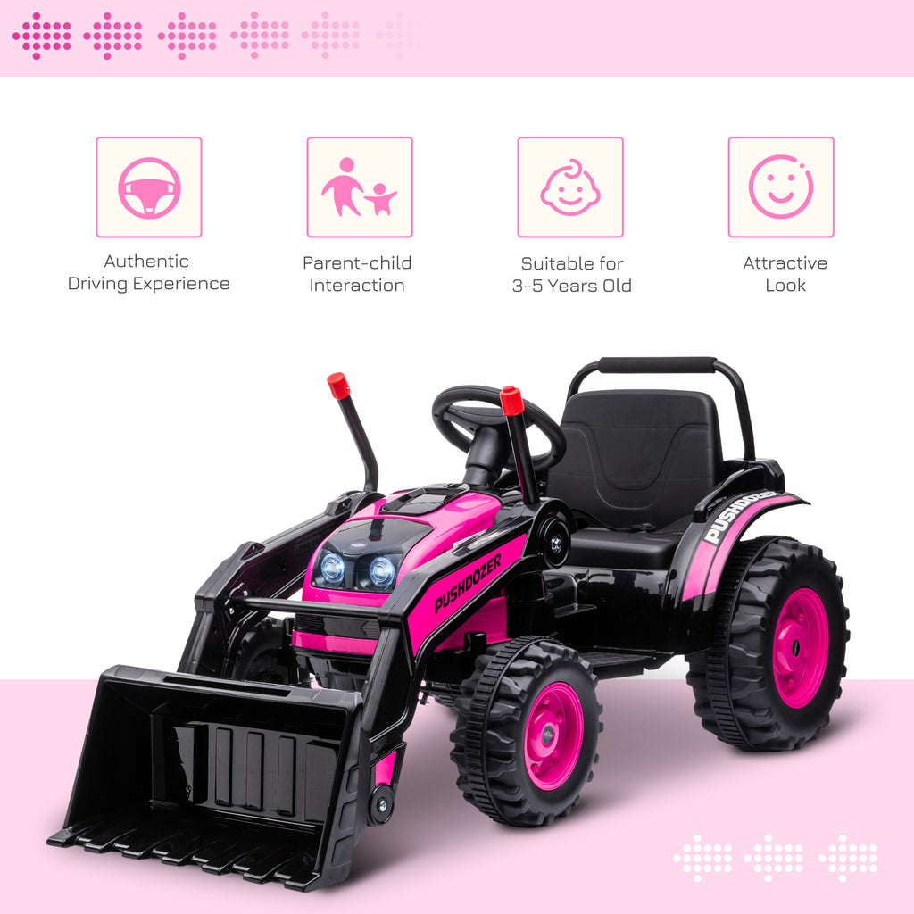 Kids Ride On Excavator, 6V Battery Tractor with Music and Headlights, Pink