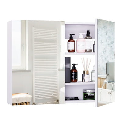 Wall Cabinet Mirror Bathroom Modern Shelf Storage Double Door MDF - White