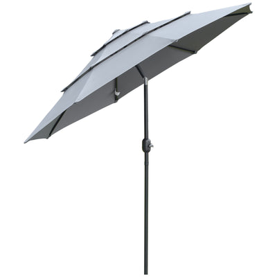 9' 3-Tier Patio Umbrella, Outdoor Market Umbrella with Crank and Push Button Tilt for Deck, Backyard and Lawn, Dark Grey