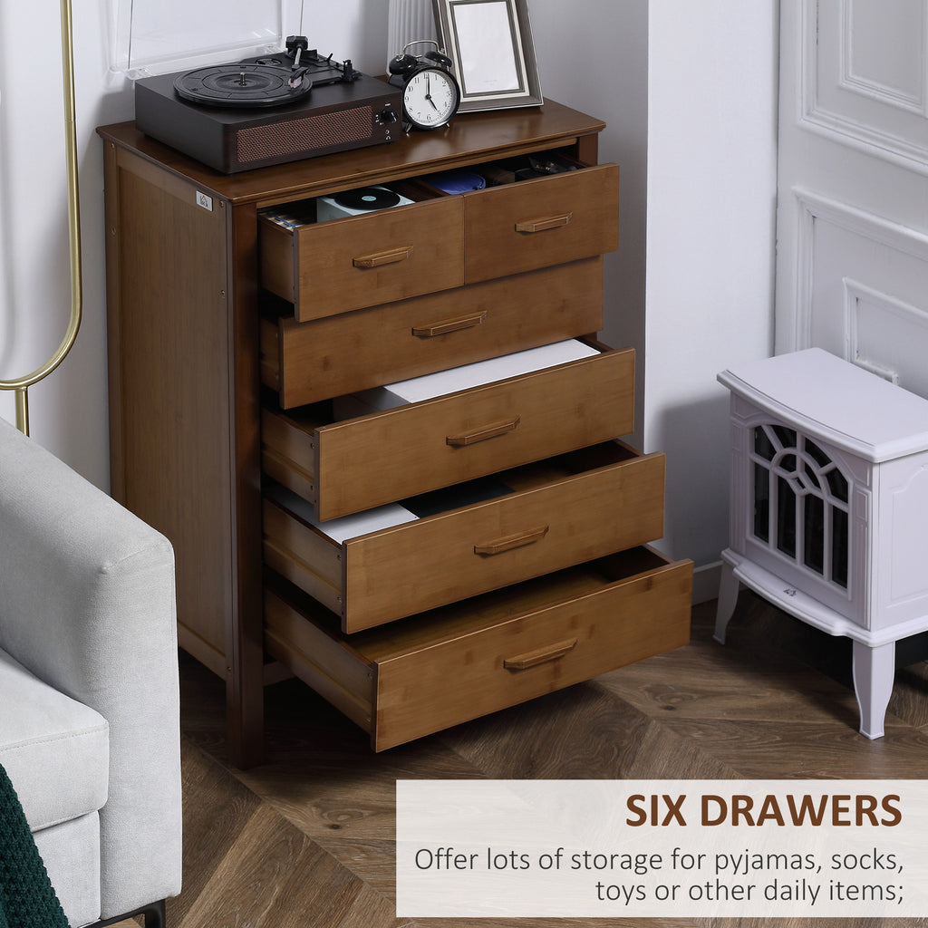 Wooden Dresser Storage Chest Organizer with 6 Drawers and Bamboo Frame, Brown
