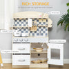 Kids Wooden Play Kitchen Set, Pretend Cooking Toy with Drawers, Faucet, Sink, Pots, Natural Wood