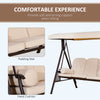 Outdoor Patio 3-Person Steel Canopy Cushioned Seat Bench Swing with Included Side Trays & Padded Comfort, Beige