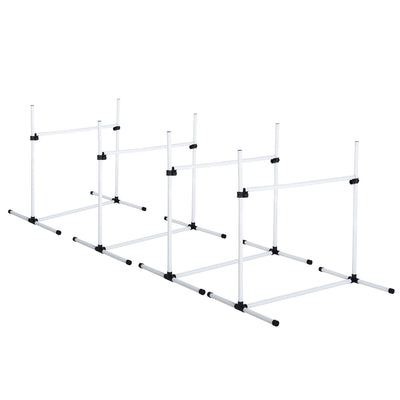 4 Piece Dog Agility Starter Kit with Adjustable Height Jump Bars, Included Carry Bag, & Displacing Top Bar, White