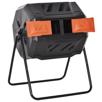 Tumbling Compost Bin Outdoor 360Â° Dual Chamber Rotating Composter 43 Gallon, Orange