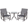 3 Pcs Outdoor Gliders Set Bistro Set with Glass Top Table for Patio, Garden, Backyard, Lawn, Grey