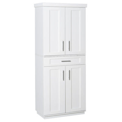 Modern Kitchen Pantry Freestanding Cabinet Cupboard with Doors and Shelves  Adjustable Shelving  White