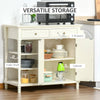 Kitchen Storage Island on Wheels, Rolling Kitchen Island Cart with 3-Tier Shelf, Cabinet with Adjustable Shelving and Towel Rack, White